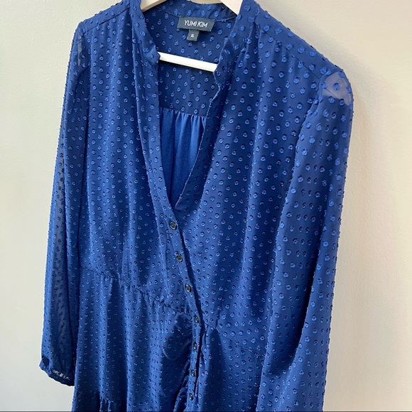 Anthropologie Yumi Kim Valencia Dropped Waist Swiss Dot Dress Navy Womens Sz XL - Picture 5 of 16